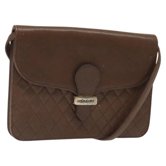 SAINT LAURENT Shoulder Bag Leather Brown Gold Auth BA1594 - Picture 1 of 16
